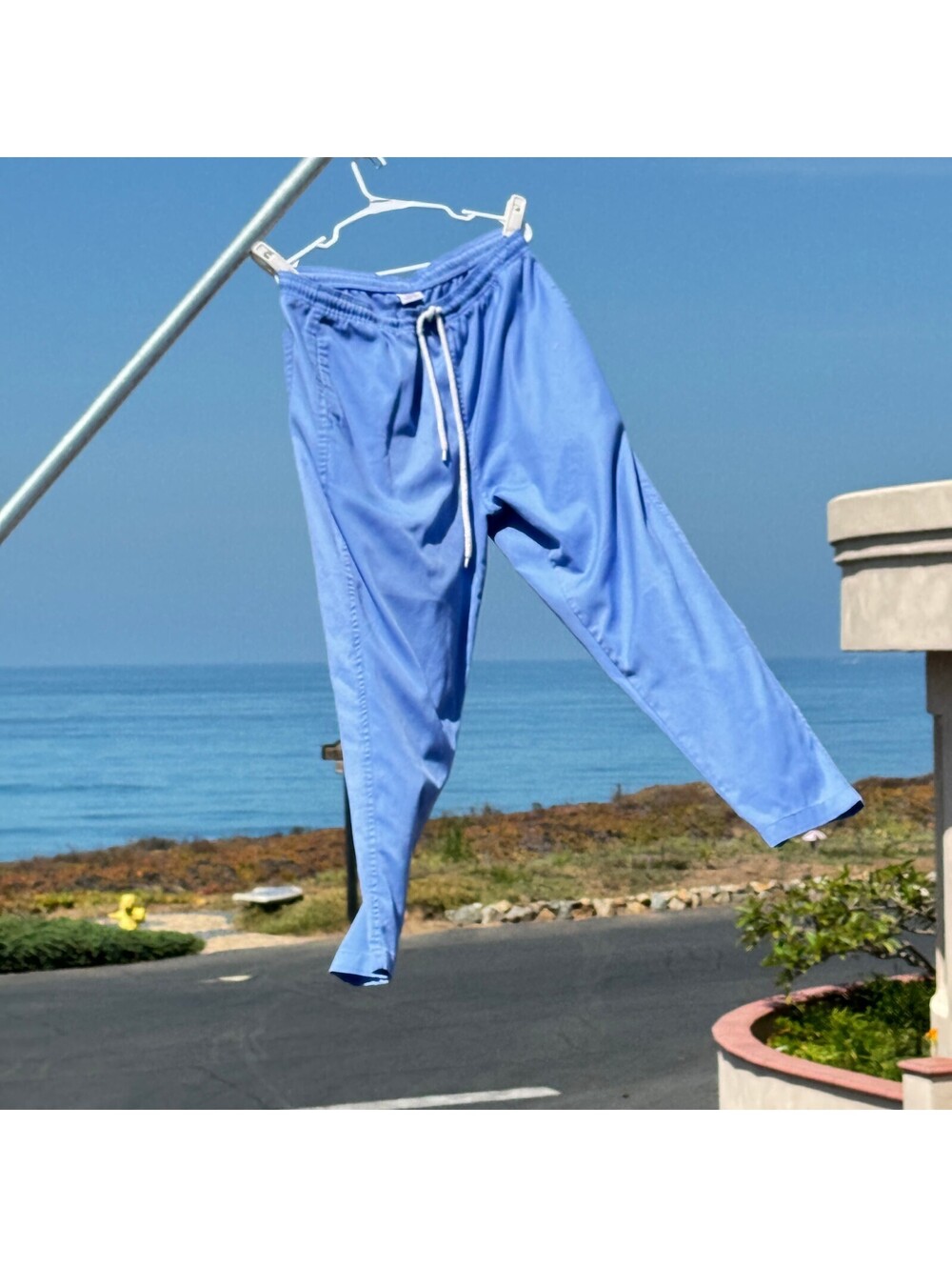 SCRUBS Light Blue Elastic Waist Medical Scrub Pants with Drawstring, Size Medium